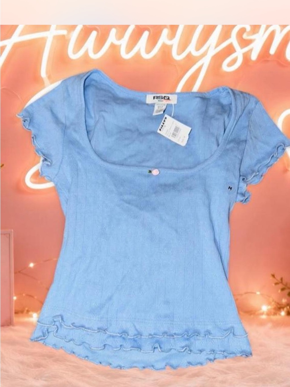 NWT Women’s RSQ Tillys Blue Cropped Ruffle Hem Top